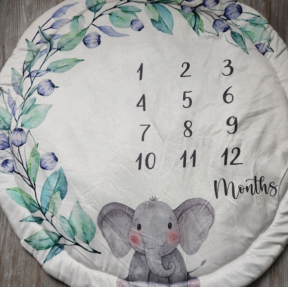 Baby Milestone Playmat Soft Elephant Floral Monthly Infant 35x35 In Mat - Picture 2 of 5